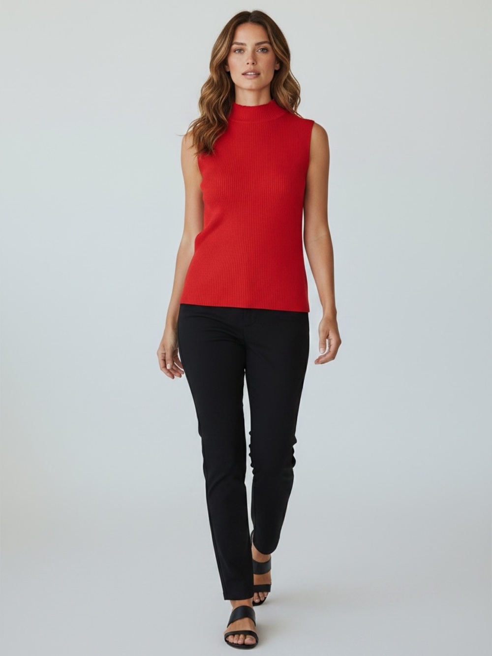 NWOT ~ Nine West Red Ribbed Mock Neck Sleeveless Top  ~    size XS